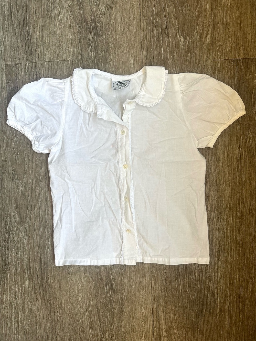 Laura Ashley Girl’s White Ruffle Collar Button Front Short Puff Sleeve Top 7-8